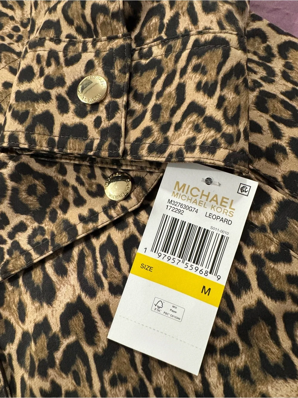 NWT Michael Kors Leopard Print Hooded Anorak Jacket, Size M
